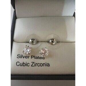 Cubic Zirconia Stud Earrings Silver Plated 6mm​